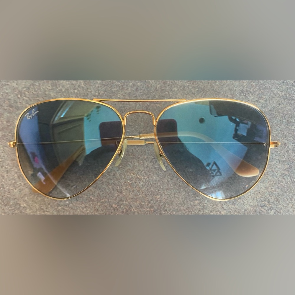 Ray-Ban Aviator Sunglasses Vintage 58014 Gold Frame Flash Blue Lenses - Picture 7 of 10